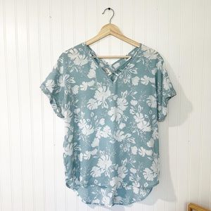 Pink Rose Turquoise Floral Print Top - LARGE